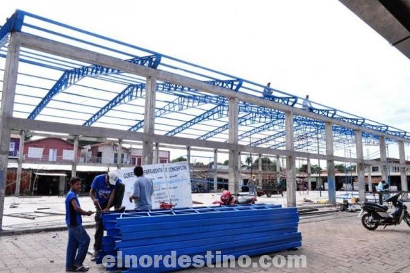 En el mercado municipal de Concepción siguen las obras para construir nuevo tinglado