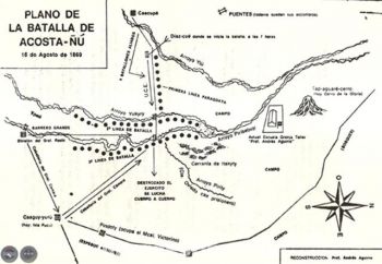 Plano de la Batalla de Acosta Ñu acontecida el 16 de Agosto de 1869. Esa fecha se toma como referencia para celebrar cada 16 de Agosto el “Día del Niño” en Paraguay. (Foto: Wikipedia).