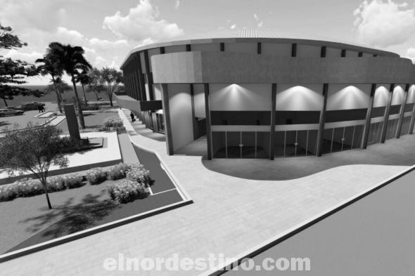 Foto: Aspecto de lo que será el nuevo estadio municipal de Pedro Juan Caballero, ubicado en el mismo local que el actual, enfrente de la histórica y emblemática laguna Punta Porã. (Ilustración: Miguel Andrés Rojas León).