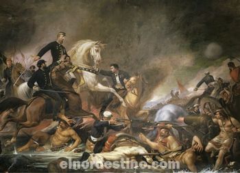 Detalle de “La Batalla de Campo Grande” (llamada Batalla de los Niños o Acosta Ñu por los paraguayos). Óleo sobre tela de Pedro Américo realizado en 1871. (Foto: Wikipedia).